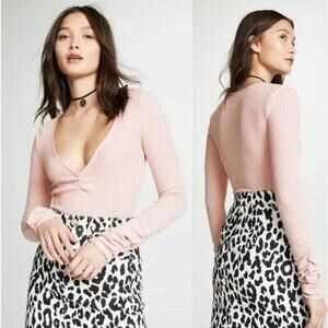 Free People Cozy Up With Me Bodysuit Women's Size XS NWT Long Sleeve Ribbed Rose